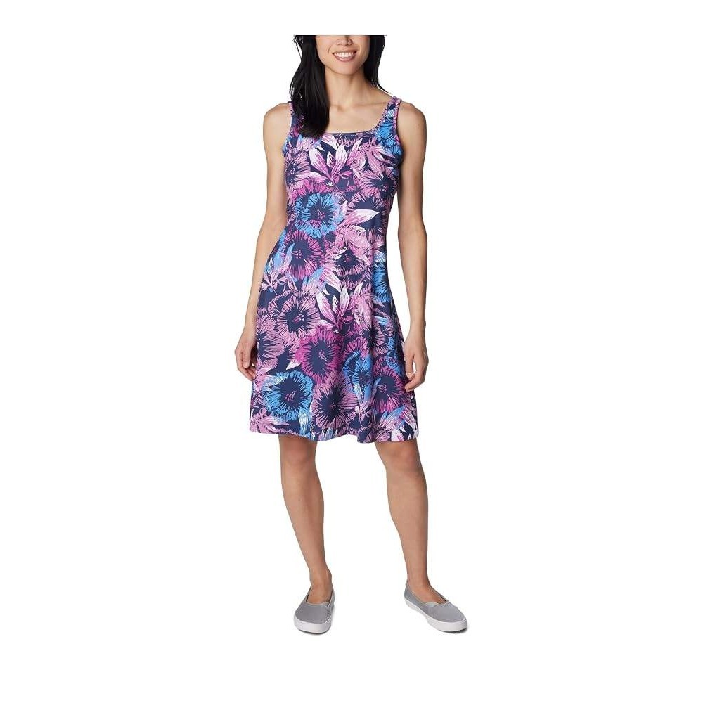 Columbia PFG Freezer III Dress Navy Pink Floral Tropical FL5039 Womens Medium